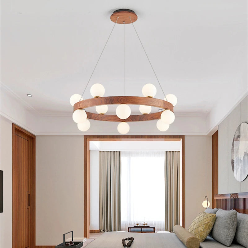 Lustre en noyer pour salon - vue 5 sur 9