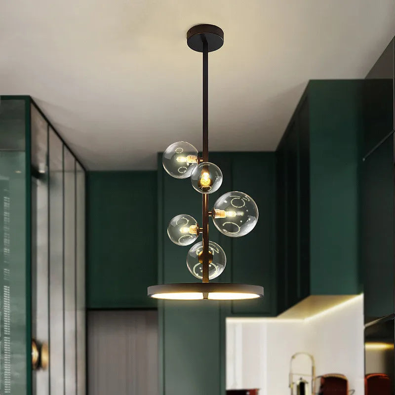 Lustre design rond avec boules en Verre clair à LED