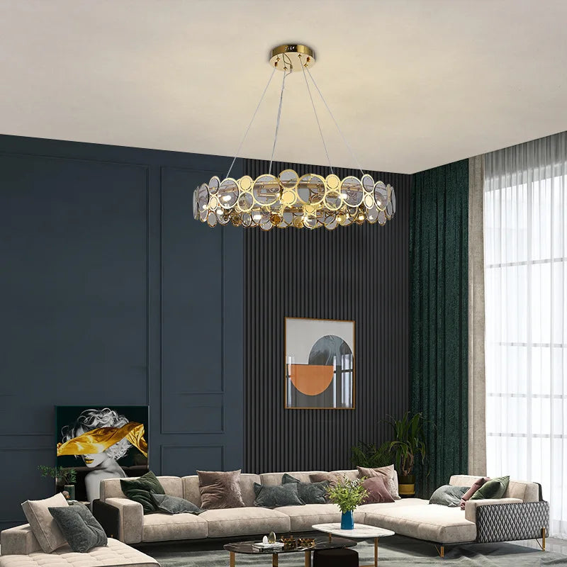 lustre nordique en verre led luxe moderne rond - vue 6 sur 10