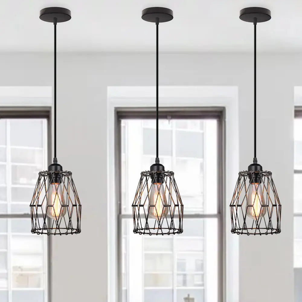 lampe suspendue industrielle rétro cage luminaire led réglable - vue 5 sur 7