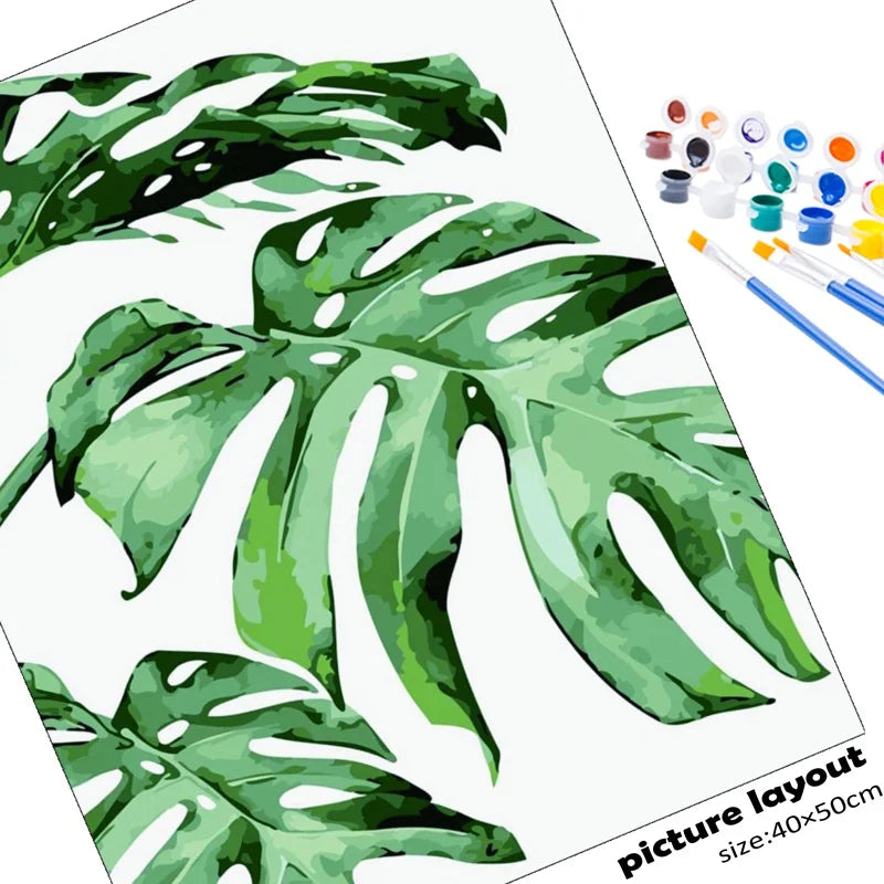 peinture à l'huile par numéro feuilles vertes kit de bricolage décoratif