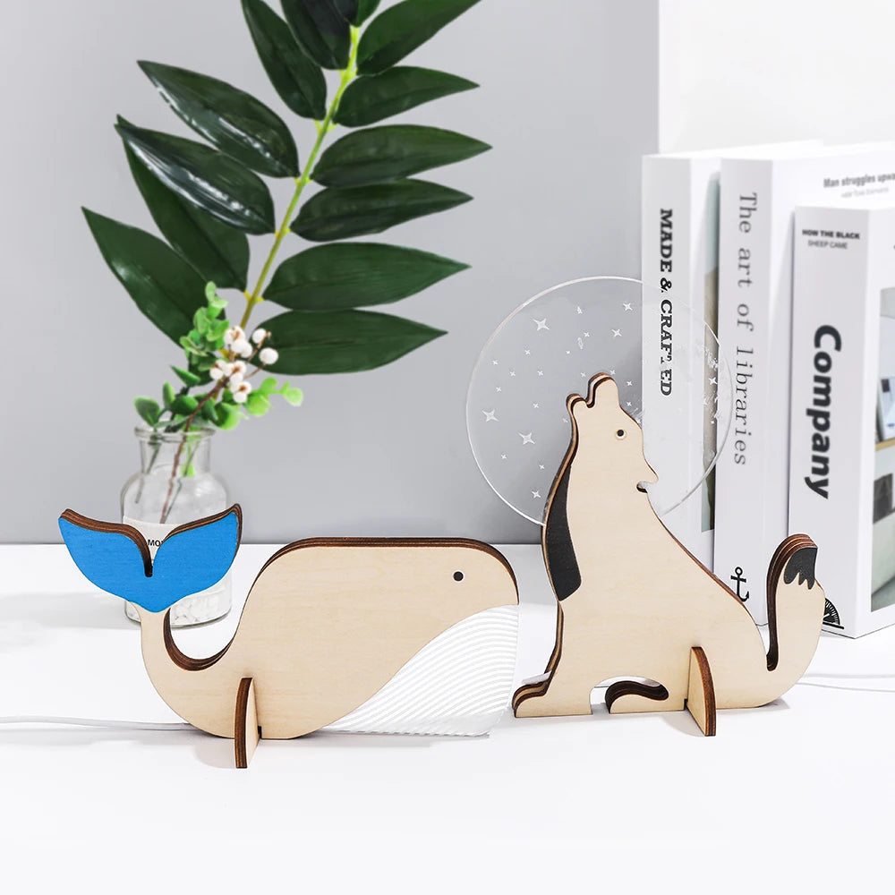lampe de chevet enfant led bois acrylique usb veilleuse - vue 5 sur 17