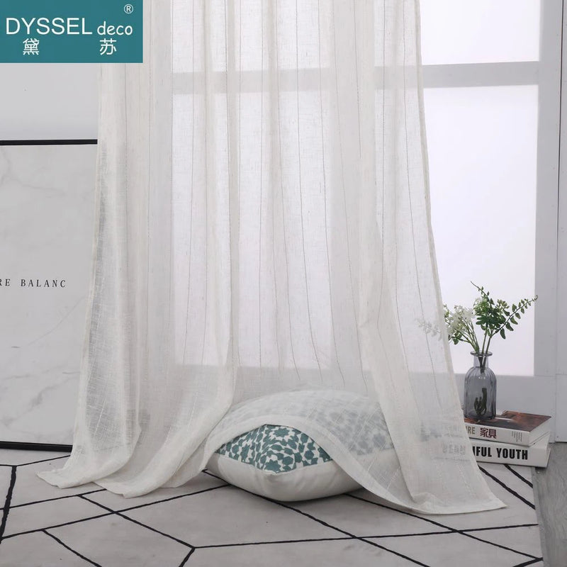 Voilage tulle flammé à rayures style naturel salon chambre