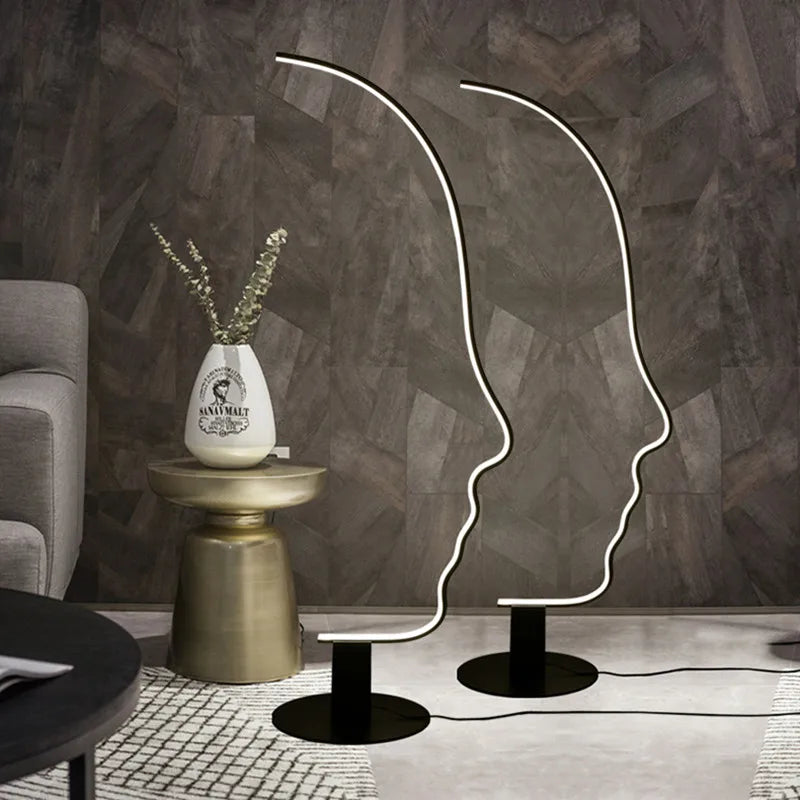 Nordique visage humain lampadaire LED longue scandinave salon chambre chevet décor à la maison luminaire intérieur support lumière - vue 4 sur 7
