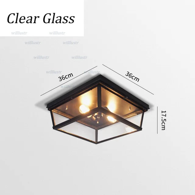 (mai80j) Plafonnier style rétro en métal et verre carré Rahja - vue 3 sur 3