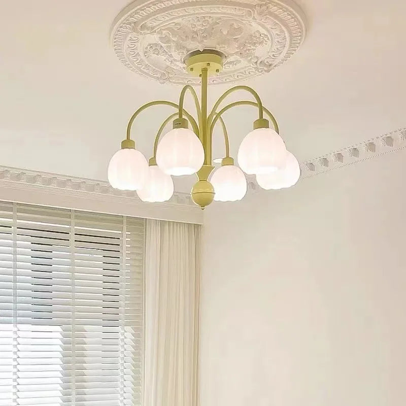 Lustre verre lait blanc led chambre intérieure vert
