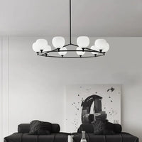 lustre réglable en hauteur avec anneaux en cuivre et verre blanc