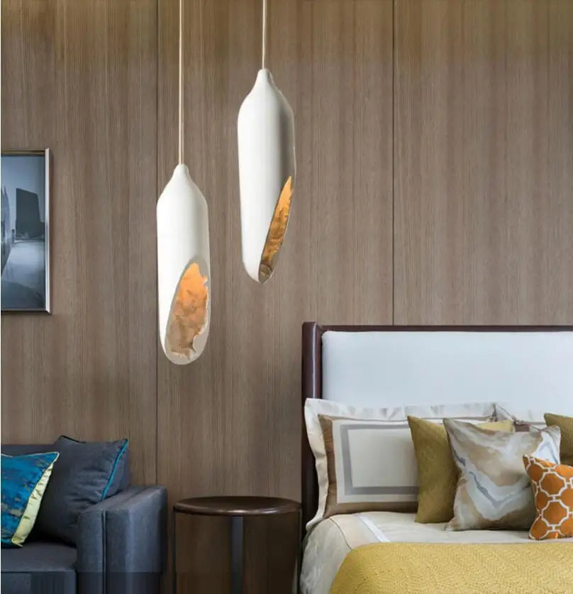 Janpanese Wabi Sabi suspension moderne créative plâtre suspension lampe Foyer cuisine chambre chevet abstrait blanc lustre - vue 4 sur 7