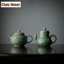 Théière céladon yue kiln dragon phénix relief filtre