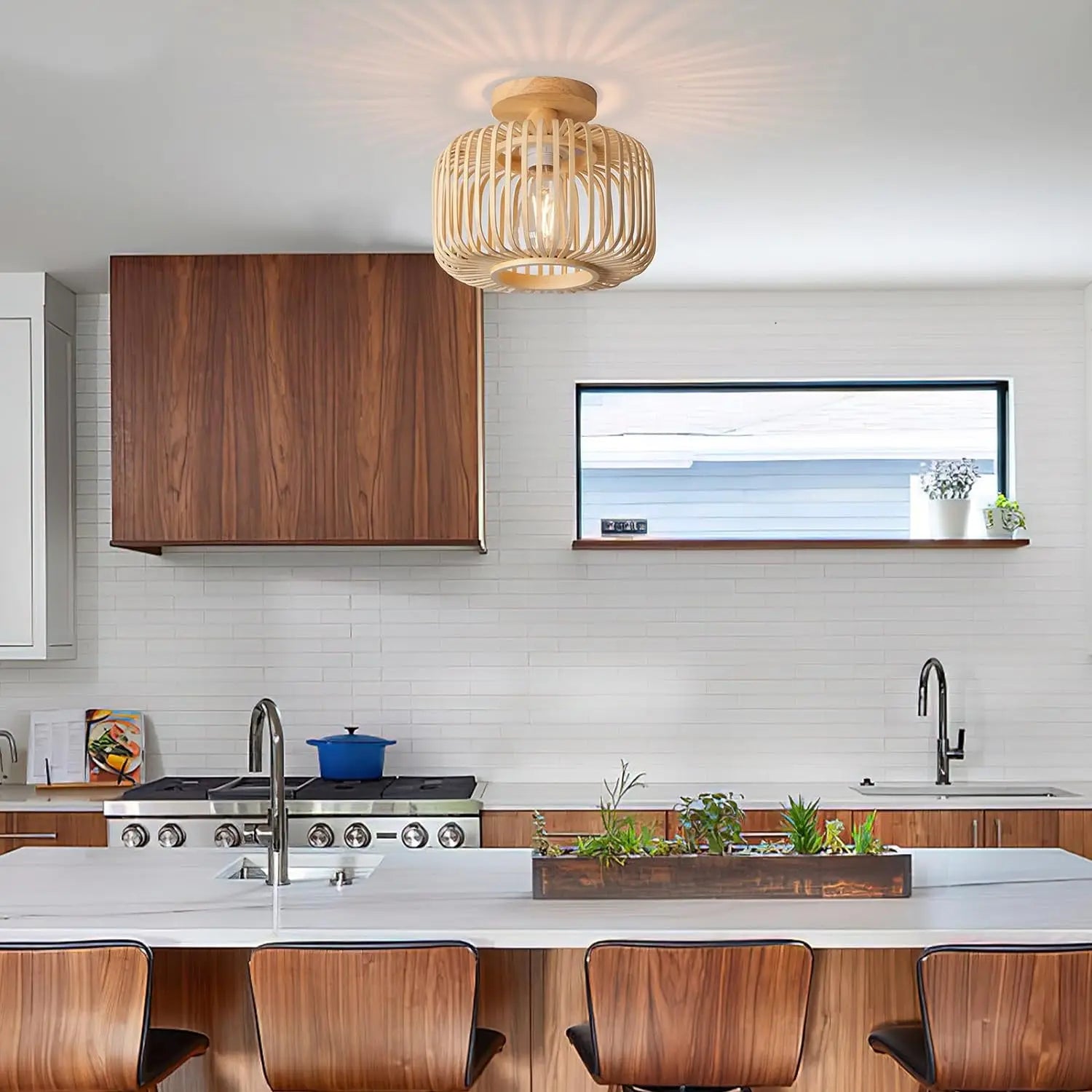 plafonnier en bambou tricoté à la main pour décoration créative - vue 4 sur 8