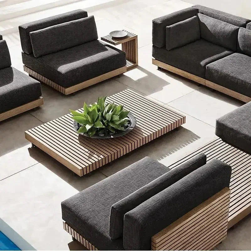 Canapé extérieur en bois massif luxe pour patio et loisirs