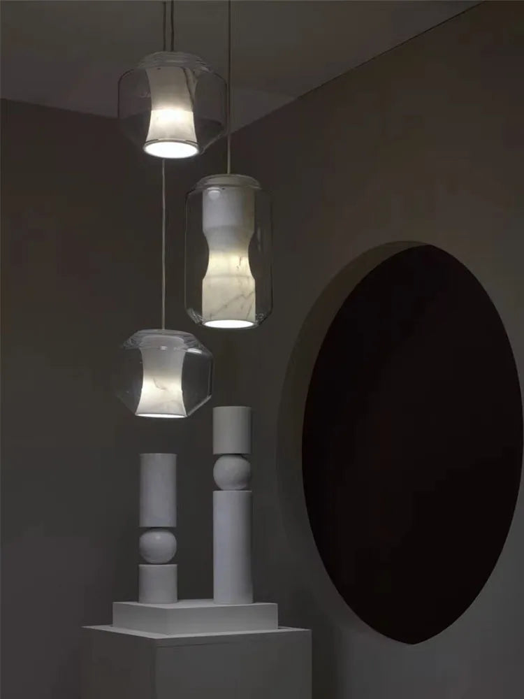 lustre en verre marbre naturel design moderne minimaliste décoration