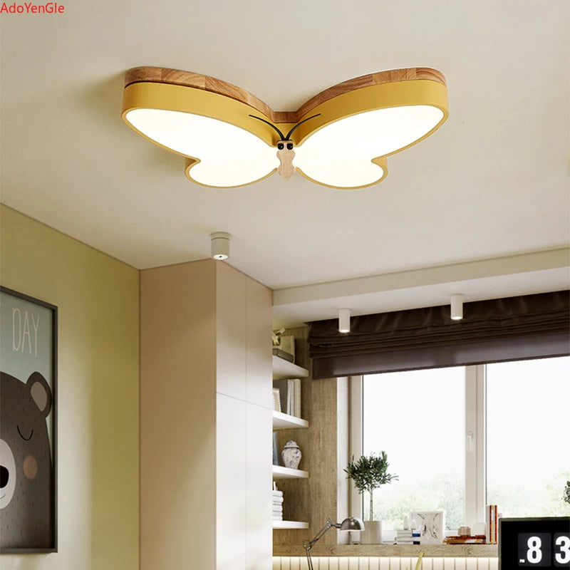 Moderne bois papillon plafonnier Led chambre garçons et filles bébé mignon enfants - vue 3 sur 6