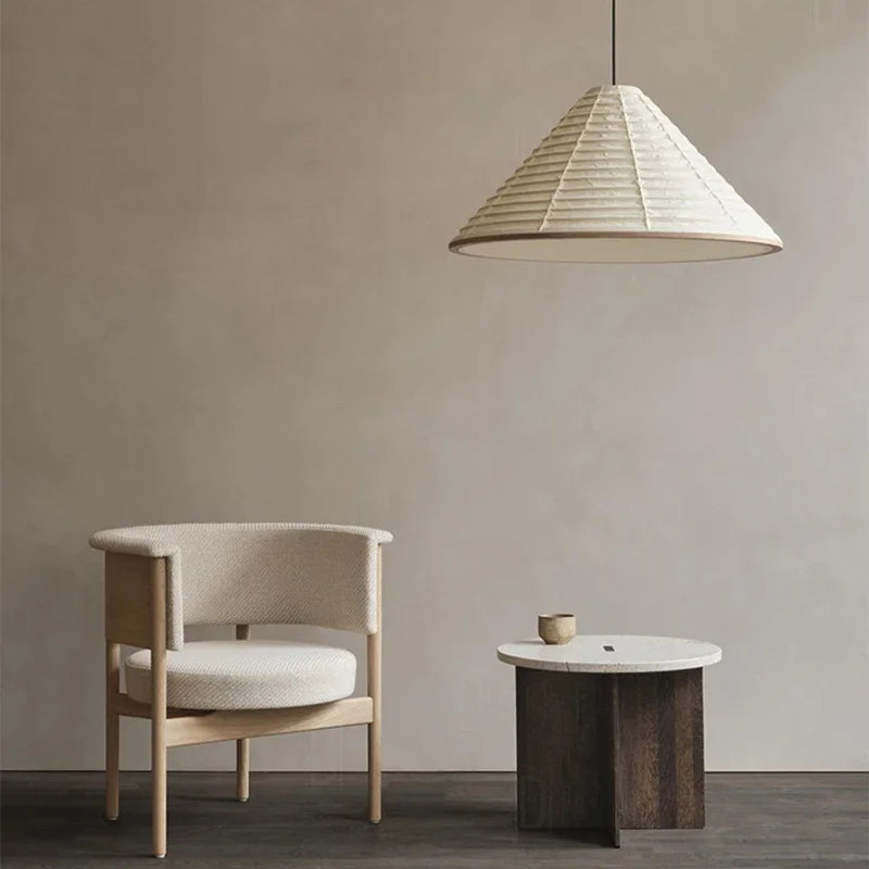 suspension japonaise wabi-sabi lampe en papier de riz design pliable - vue 6 sur 8