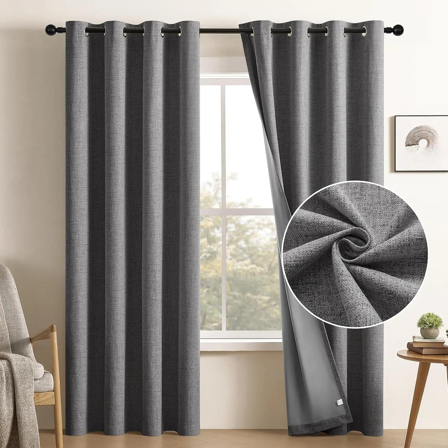 Rideau occultant faux lin extra long sur mesure - vue 4 sur 9