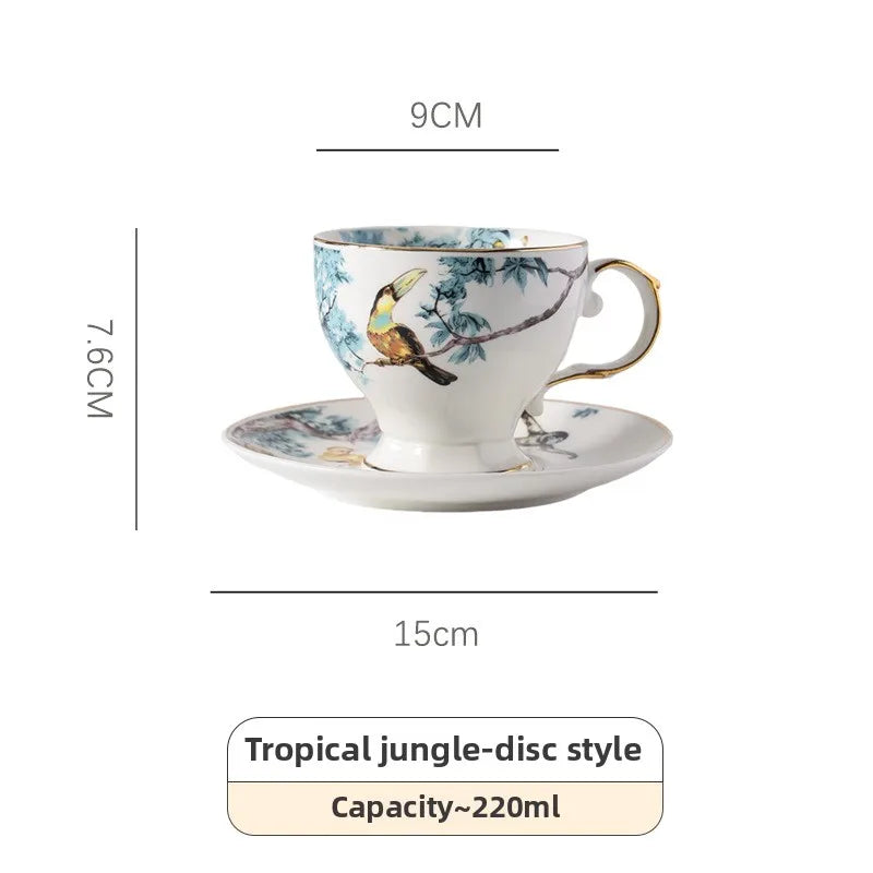 Tasses et soucoupes motifs fleurs oiseaux céramique main - vue 7 sur 7