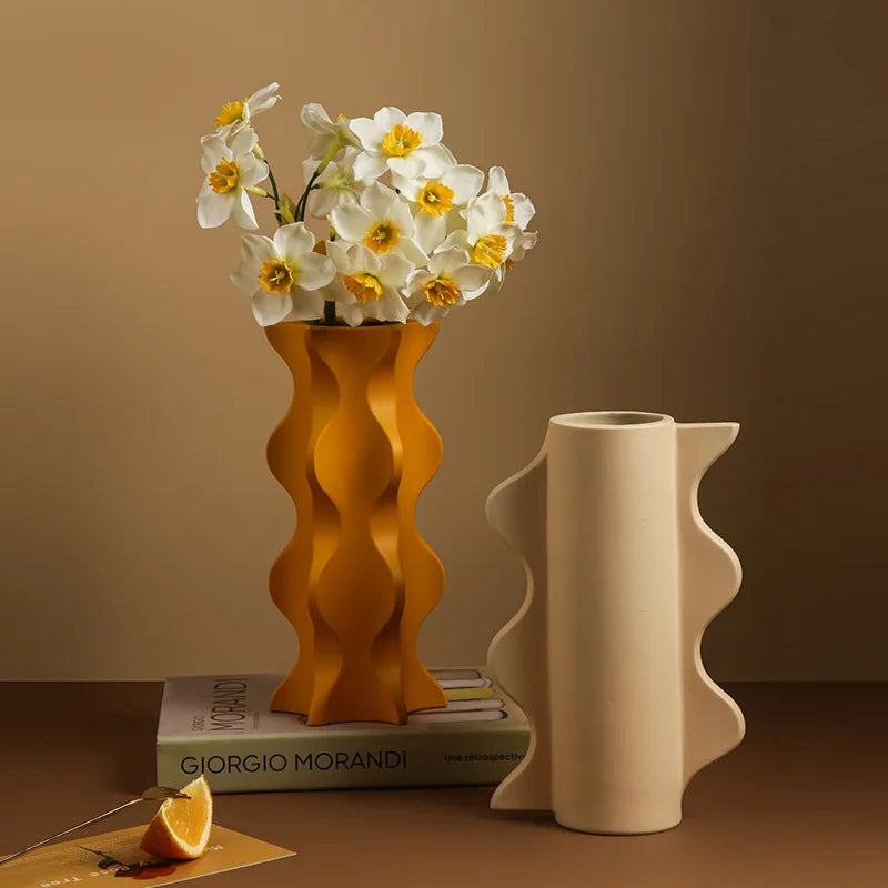 vase en céramique géométrique nordique pour fleurs séchées décoration maison - vue 5 sur 11