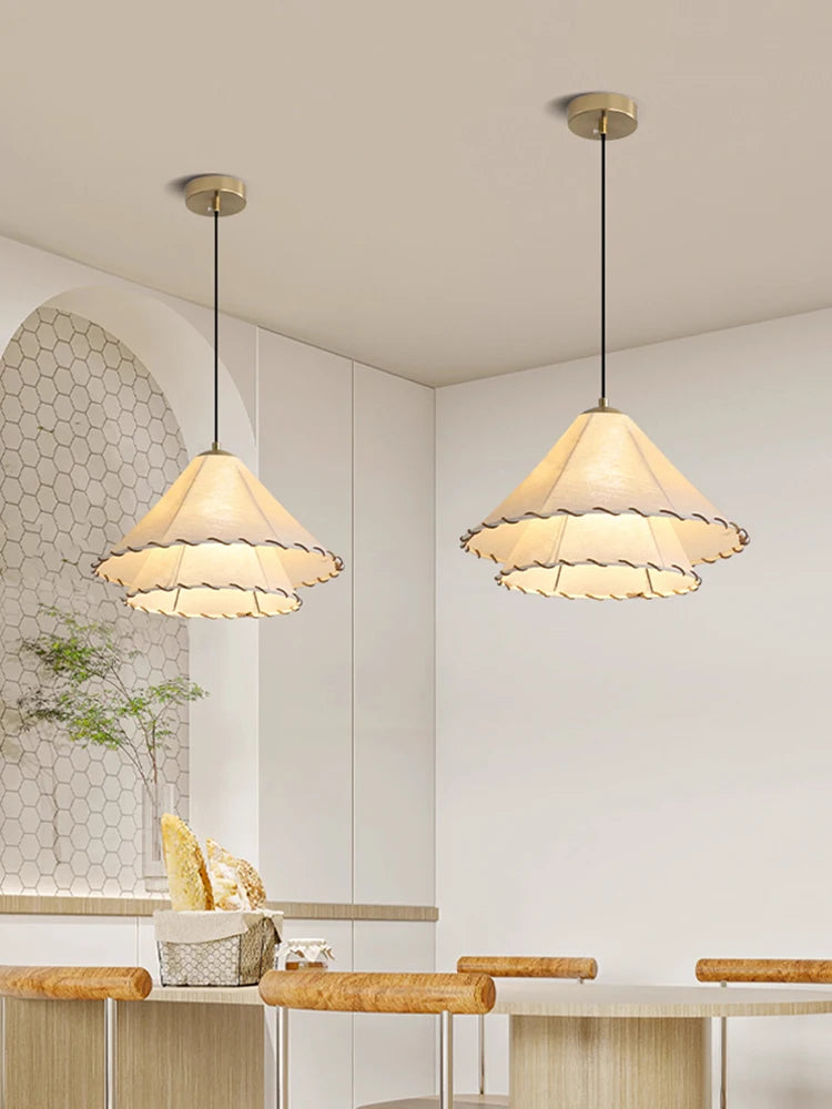 Tissu nordique suspension LED lumière Restaurant chambre salle à manger décoration de la maison Lustre créatif coton lin chapeau Lustre lampe - vue 6 sur 9