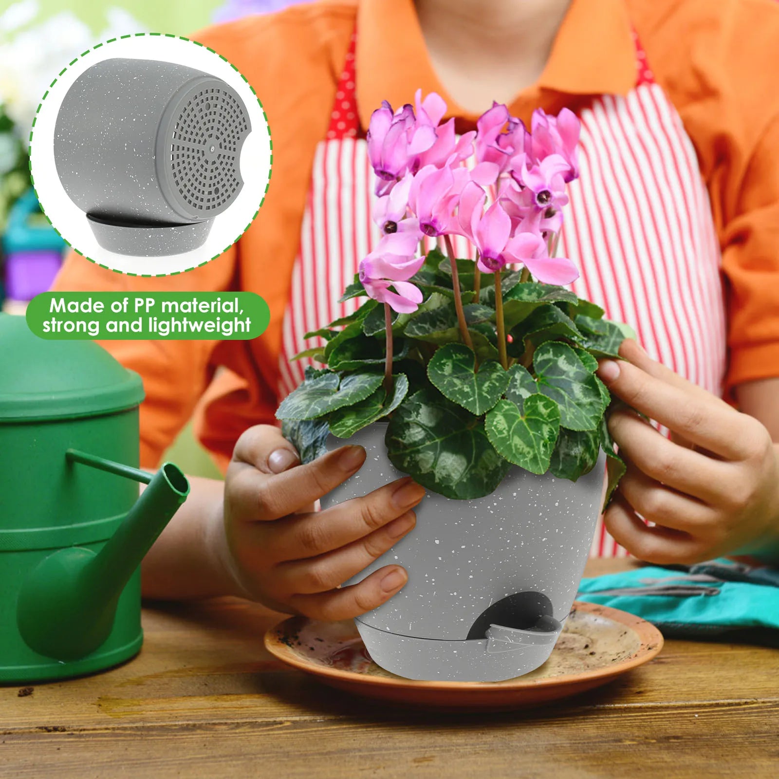 lot de 3 pots de fleurs auto-arrosants en plastique avec réservoir intégré - vue 8 sur 8
