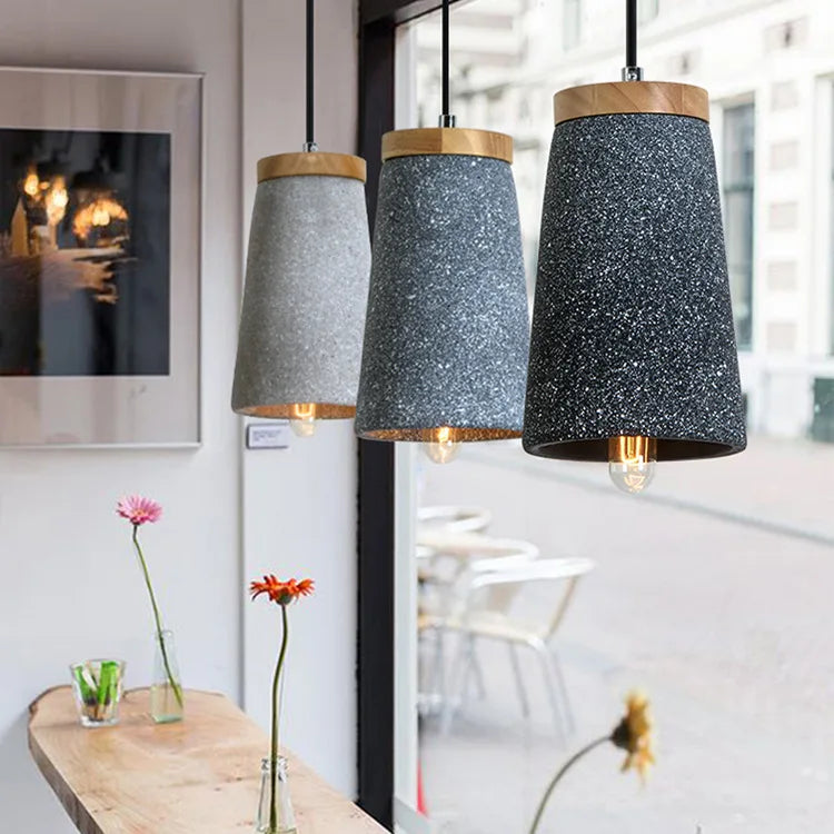suspension industrielle nordique en béton et bois led