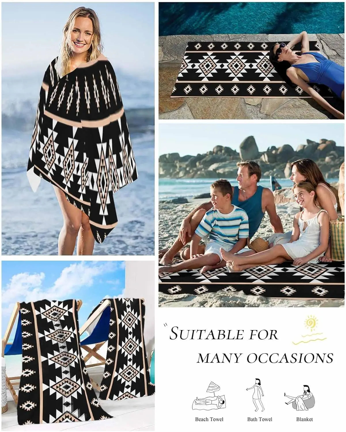 Serviette de plage motifs aztèques douce absorbante légère - vue 5 sur 6