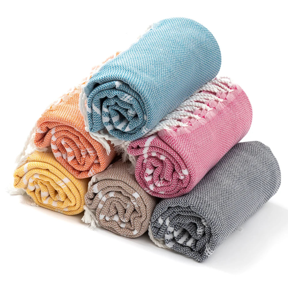 serviette de plage turque coton rayures franges rapide - vue 2 sur 7
