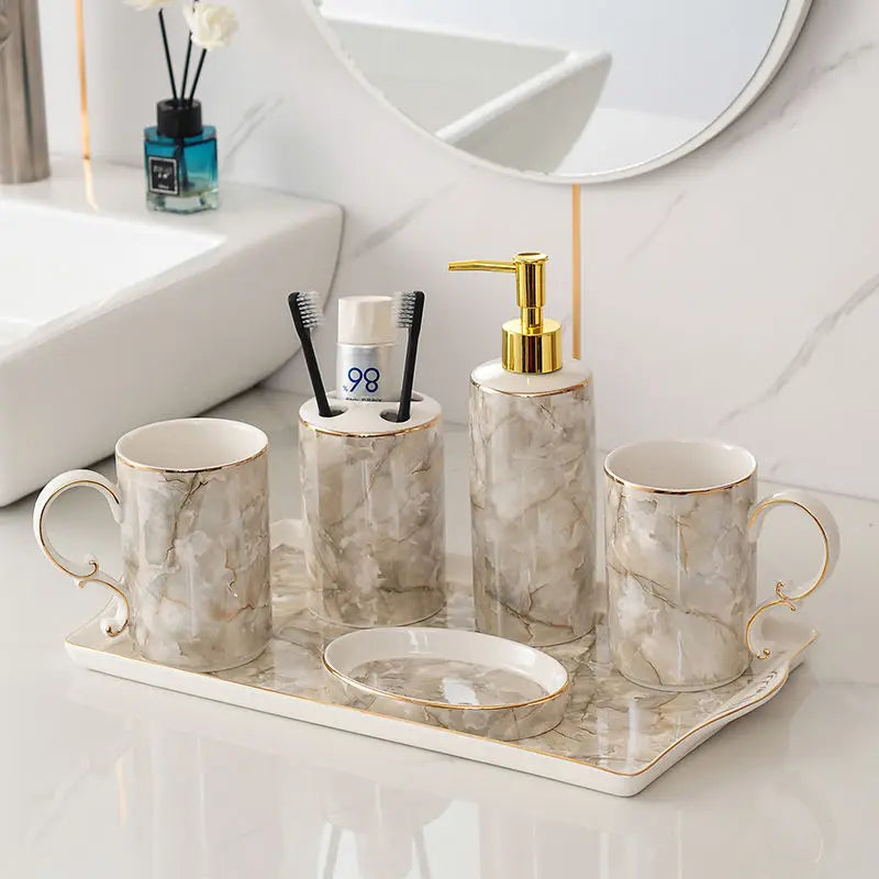 accessoires de salle de bain en céramique marbrée décorative et pratique - vue 16 sur 18