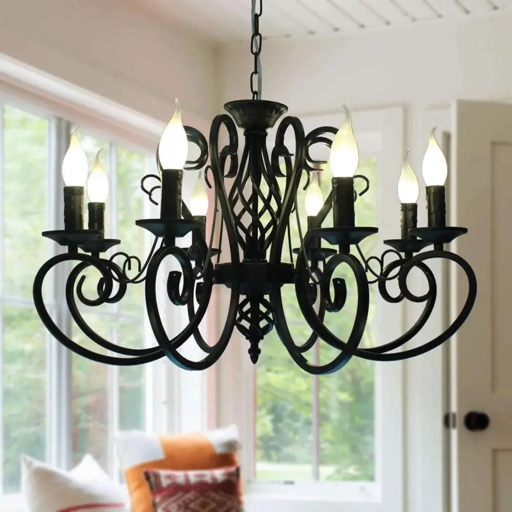 lustre vintage en fer forgé suspension métallique suspendue - vue 3 sur 8
