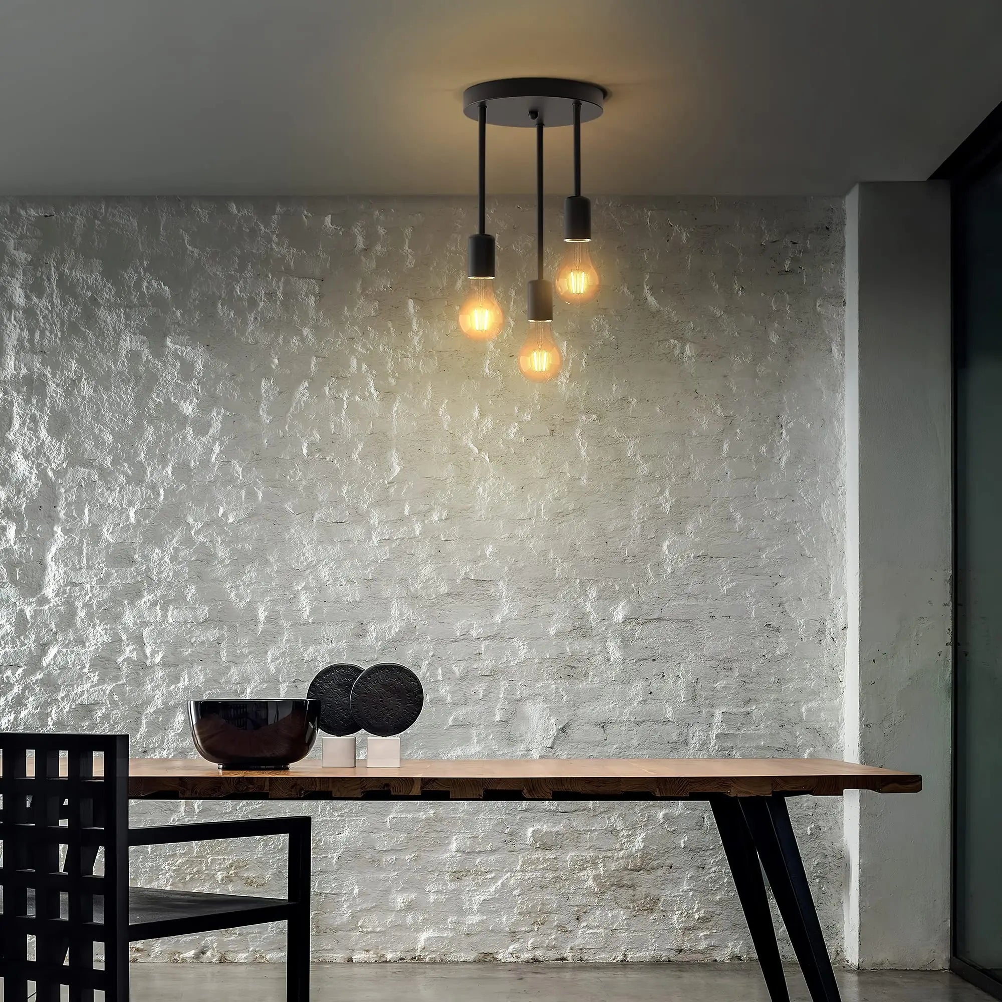 Grensk Plafonnier Industriel Noir 3 Têtes Ampoules Luminaire Vintage Pour Cuisine Balcon Porche Salon - vue 4 sur 10