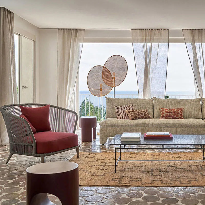 lampadaire en rotin tissé style asiatique pour intérieur moderne - vue 5 sur 14