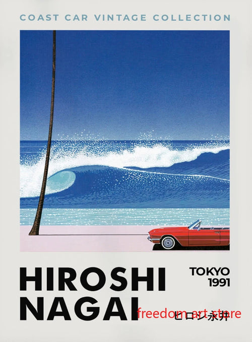 affiches d'art vintage japonaises hiroshi nagai vaporwave beach décoration murale