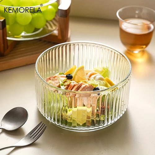 Bol en verre rayé design pour salades desserts