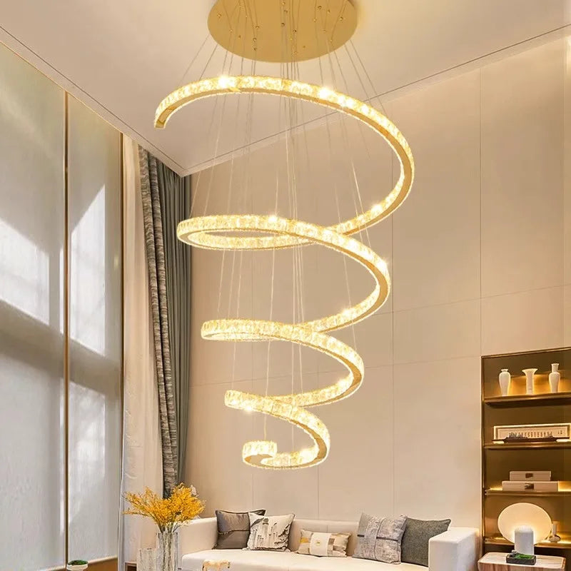 Les escaliers modernes d'anneau ont mené des lumières pendantes pour le salon ont mené des lustres pour la salle à manger accrochant l'éclairage intérieur léger - vue 4 sur 12