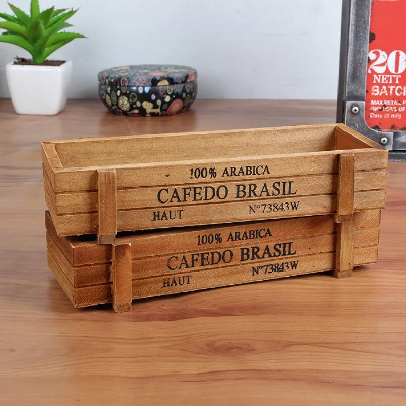 jardinière vintage en bois pour plantes succulentes et fleurs - vue 5 sur 8