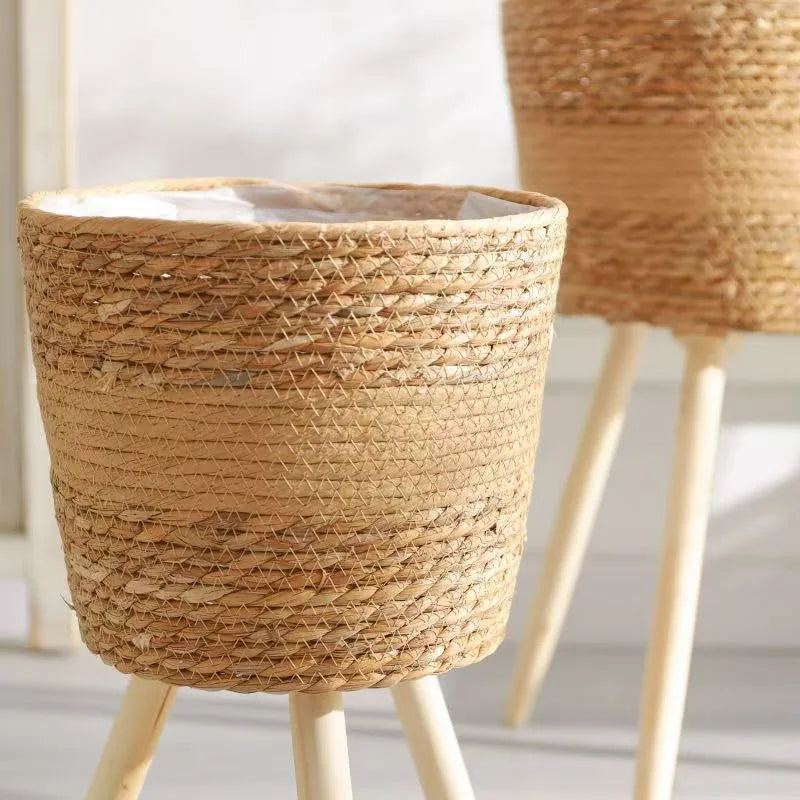pot en bois tressé pour fleurs et rangement décoratif intérieur