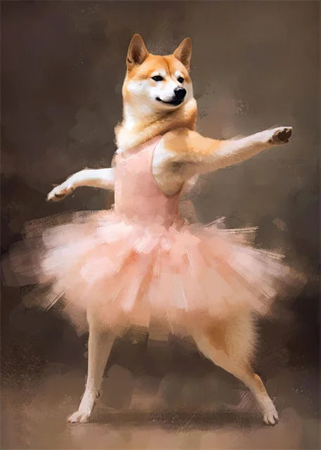 portraits de ballerine de chien art abstrait mural kawaii