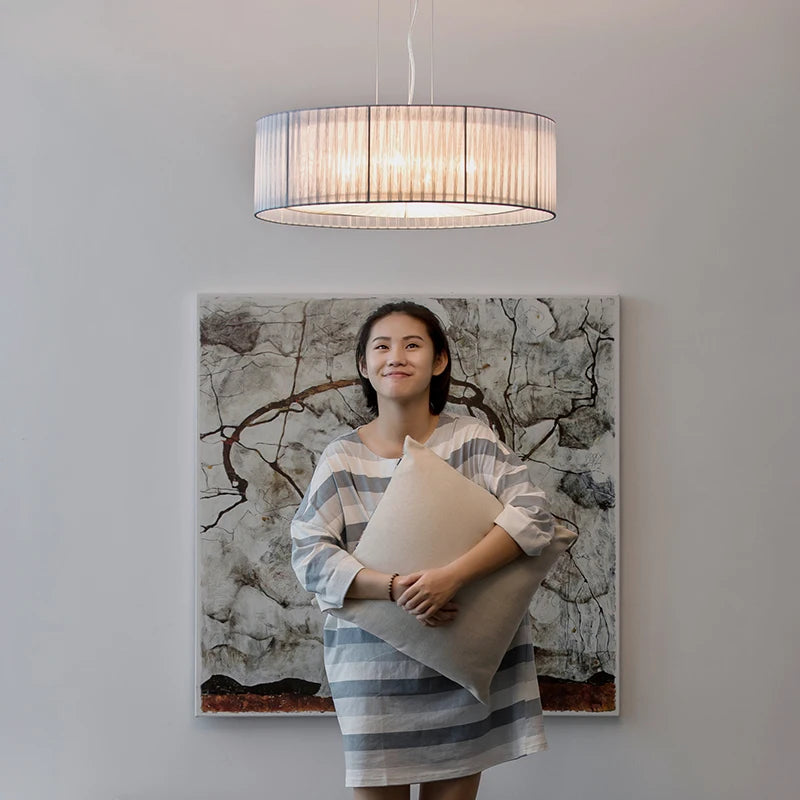 lustre moderne nordique en fer avec abat-jour en gaze