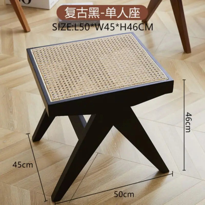 tabouret en rotin véritable style nordique pour changer de chaussures - vue 13 sur 14