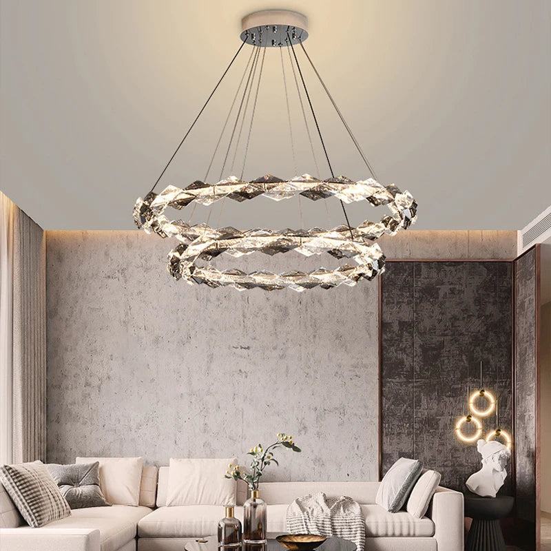 lustre led moderne en cristal de luxe décoratif - vue 5 sur 12