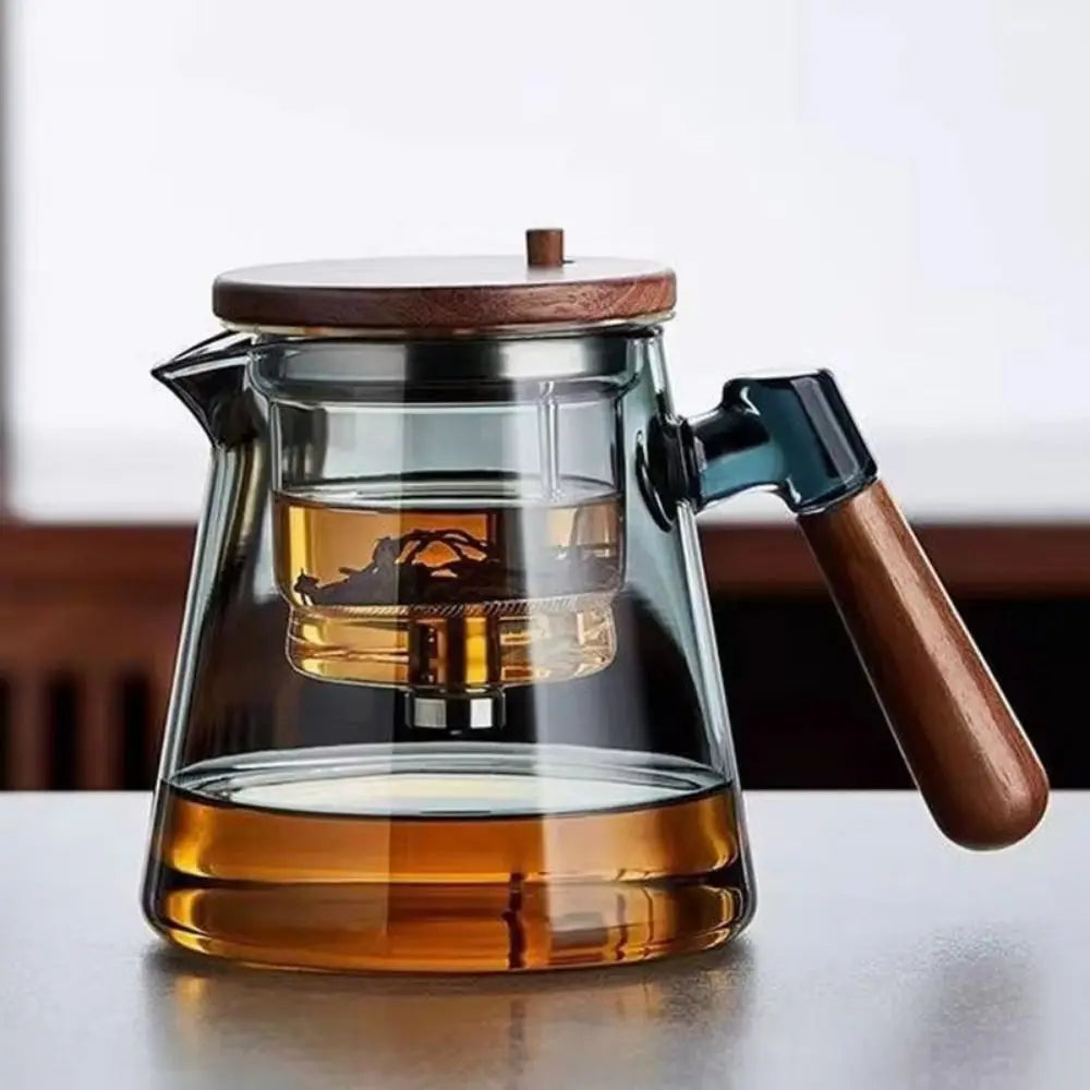 Théière verre kungfu pression avec infuseur poignée bois