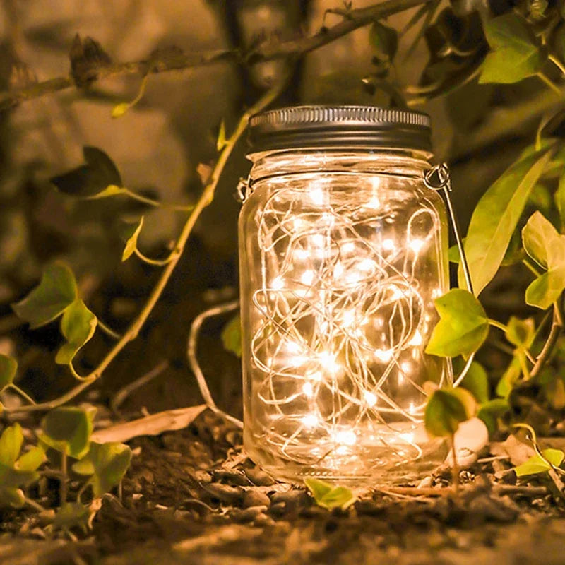 guirlande lumineuse solaire en forme de pot mason décorative pour extérieur - vue 3 sur 8