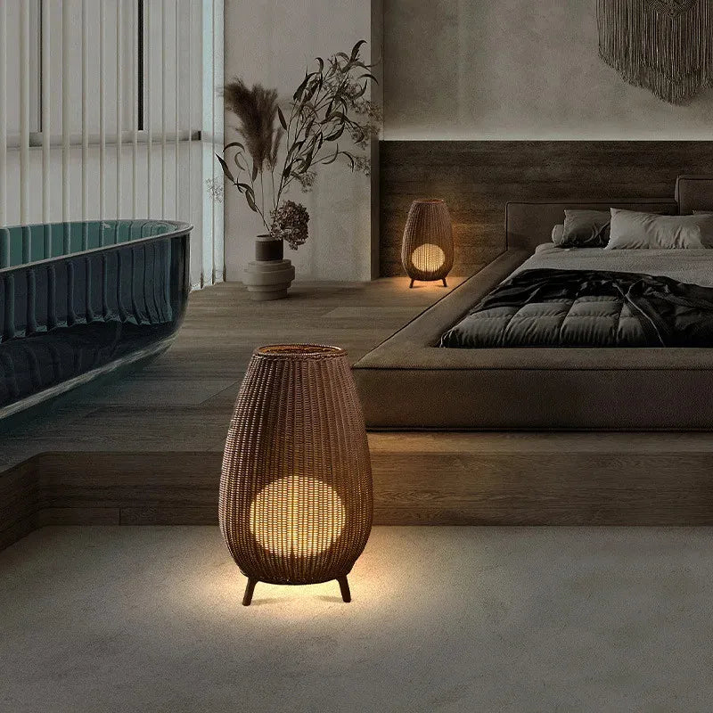lampadaire en rotin naturel fait main pour intérieur et extérieur - vue 5 sur 14