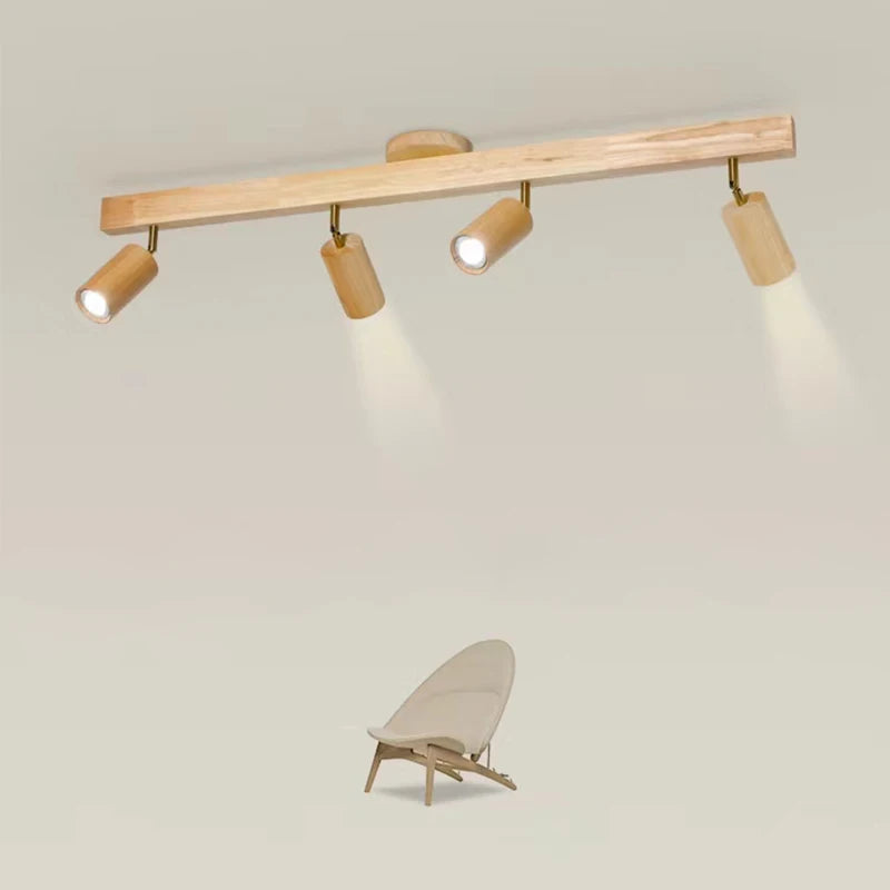 Plafonnier led moderne en bois avec projecteur sur rail