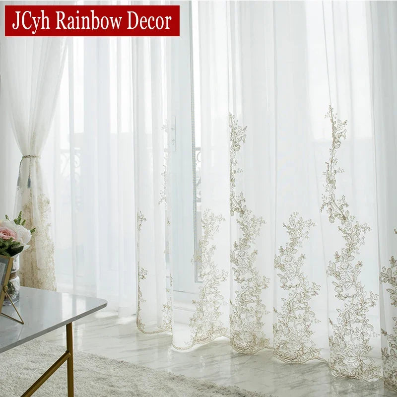 Voilage tulle brodé floral élégant pour salon chambre - vue 4 sur 7