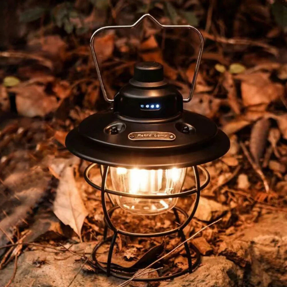 lanterne de camping rétro rechargeable portable avec usb 3 modes - vue 3 sur 7