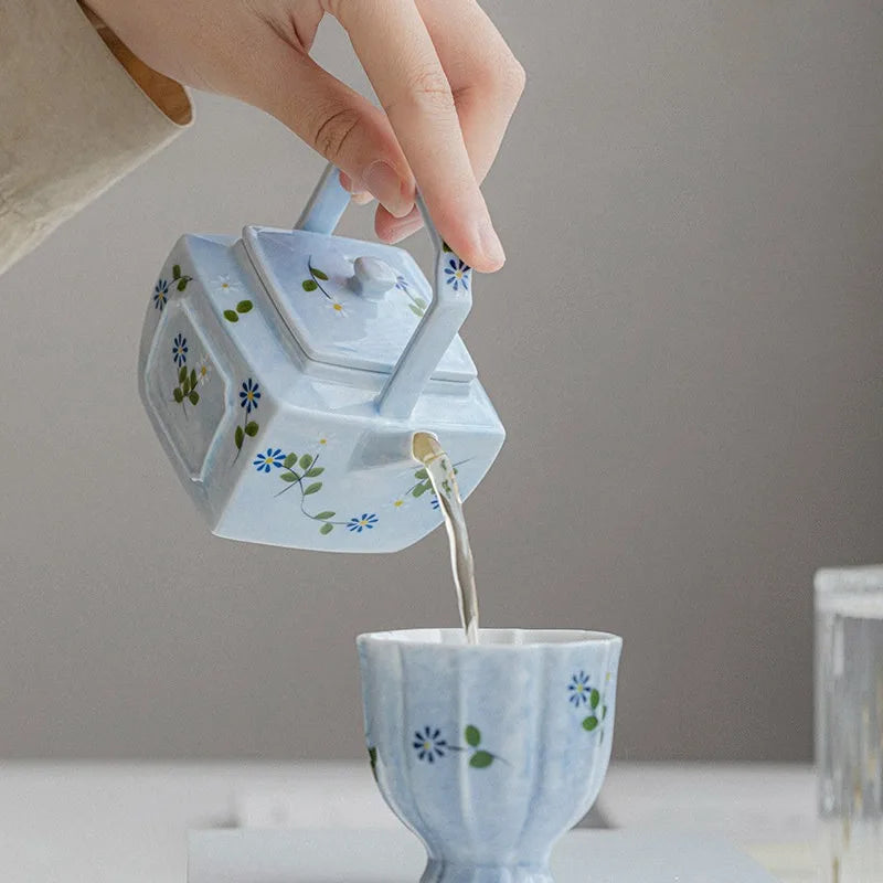 Théière marguerite porcelaine peinte main avec filtre kungfu