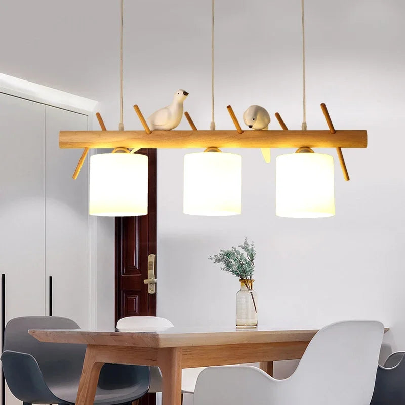 Suspension nordique en bois pour Table à manger îlot de cuisine créatif oiseau Led lustre moderne Bar café arbres éclairage suspendu - vue 4 sur 9