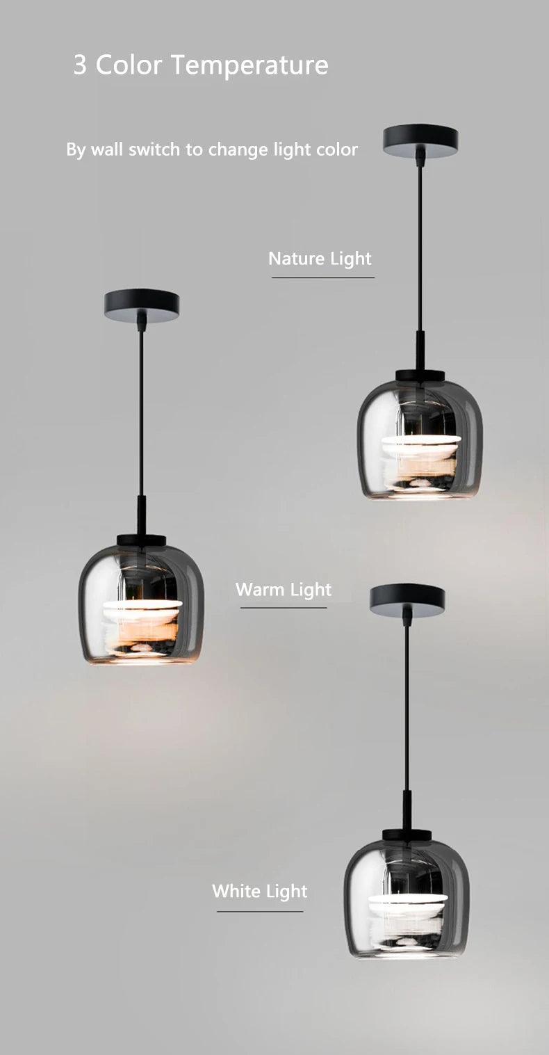 XIUAN Suspension en verre simple pour luminaires de chevet de chambre à coucher Éclairage de lustre en verre gris fumé dans le salon salle à manger - vue 6 sur 8