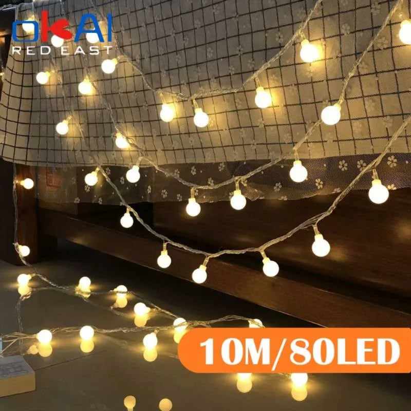 guirlande lumineuse led en forme de boule pour extérieur et décoration festive