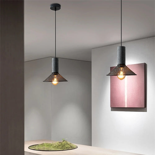 lustre ciment suspension led loft béton tube long décor salle cuisine éclairage